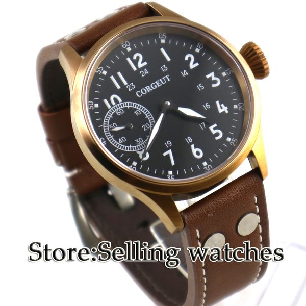 43mm corgeut black dial sapphire glass bronze plated case luminous hand fashion 17 jewels 6497 hands winding movement mens watch, Slivery;brown
43mm corgeut black dial sapphire glass bronze plated case luminous hand fashion 17 jewels 6497 hands winding movement mens watch, Slivery;brown