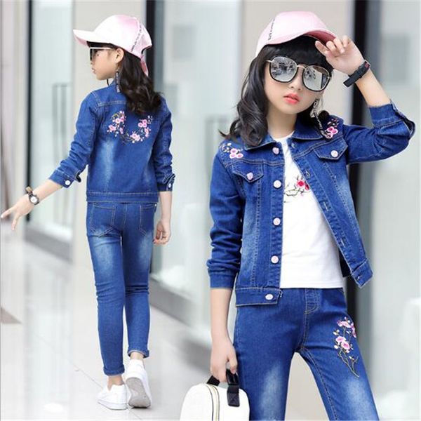 2018 girls flowers denim clothing sets children coat + pants + shirts denim wear spring & autumn suits 4-15t girls kids outwear, White
2018 girls flowers denim clothing sets children coat + pants + shirts denim wear spring & autumn suits 4-15t girls kids outwear, White