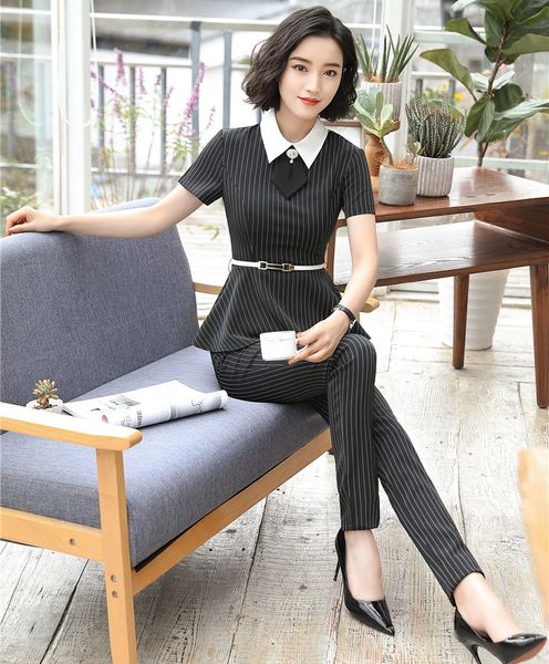 summer fashion black striped blazer women business suit with pant and jacket set ladies work wear pantsuits with belt, White;black
summer fashion black striped blazer women business suit with pant and jacket set ladies work wear pantsuits with belt, White;black