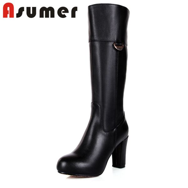 asumer 2018 new round toe mid calf boots metal decoration simple winter boots elegant hoof heels women pu+genuine leather, Black
asumer 2018 new round toe mid calf boots metal decoration simple winter boots elegant hoof heels women pu+genuine leather, Black
