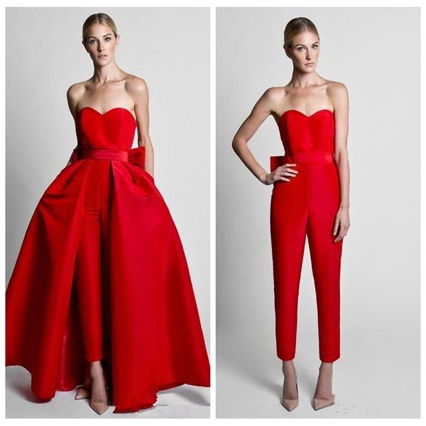 2021 two pieces formal red jumpsuits evening dresses with detachable skirt sweetheart prom dresses party wear pants for women with bow back, Black;red
2021 two pieces formal red jumpsuits evening dresses with detachable skirt sweetheart prom dresses party wear pants for women with bow back, Black;red