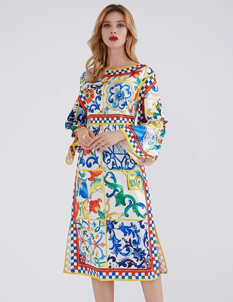vintage print women dress elegant long flare sleeve dresses 09k808, Black;gray
vintage print women dress elegant long flare sleeve dresses 09k808, Black;gray