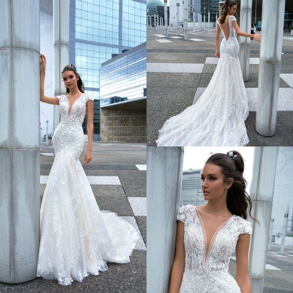 2019 mermaid wedding dresses deep v neck applique beaded sweep train boho lace wedding dress custom made cap sleeve country bridal gowns, White
2019 mermaid wedding dresses deep v neck applique beaded sweep train boho lace wedding dress custom made cap sleeve country bridal gowns, White