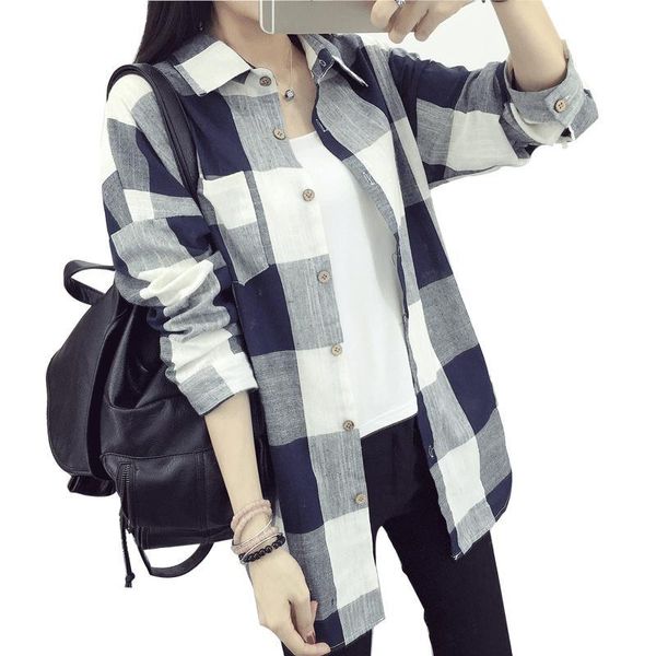 2018 autumn new fashion loose plaid pocket stitching long-sleeved shirt female student was thin lapel cotton cardigan women, White
2018 autumn new fashion loose plaid pocket stitching long-sleeved shirt female student was thin lapel cotton cardigan women, White