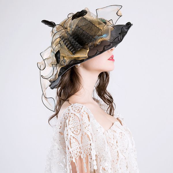 hats fashion summer sun hats for women elegant laides vintage hat wide large brim with big flower, Blue;gray
hats fashion summer sun hats for women elegant laides vintage hat wide large brim with big flower, Blue;gray