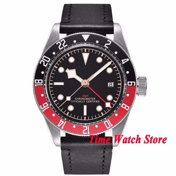 41mm no logo gmt men's watch black dial luminous sapphire glass black red bezel automatic movement wrist watch cor108, Slivery;brown
41mm no logo gmt men's watch black dial luminous sapphire glass black red bezel automatic movement wrist watch cor108, Slivery;brown