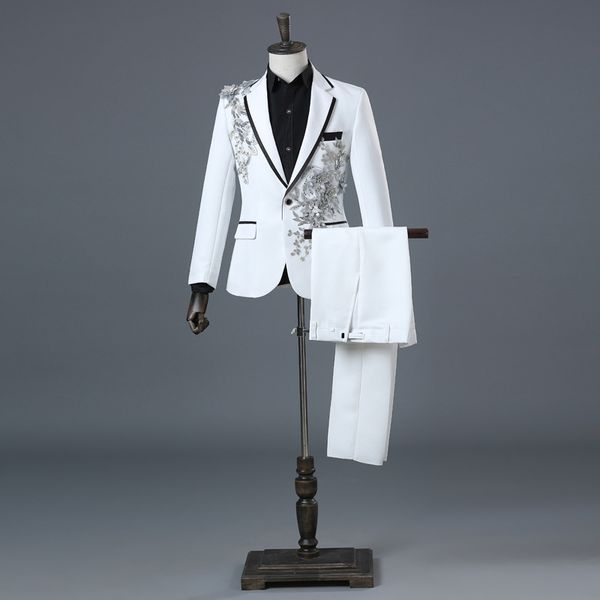 men used for club stage management suits men's double-sided flower and diamond suit&pants set, White;black
men used for club stage management suits men's double-sided flower and diamond suit&pants set, White;black