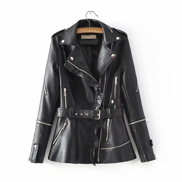 long sleeve casual women pu leather jacket slim fit autumn spring zipper motorcycle coat, Black
long sleeve casual women pu leather jacket slim fit autumn spring zipper motorcycle coat, Black