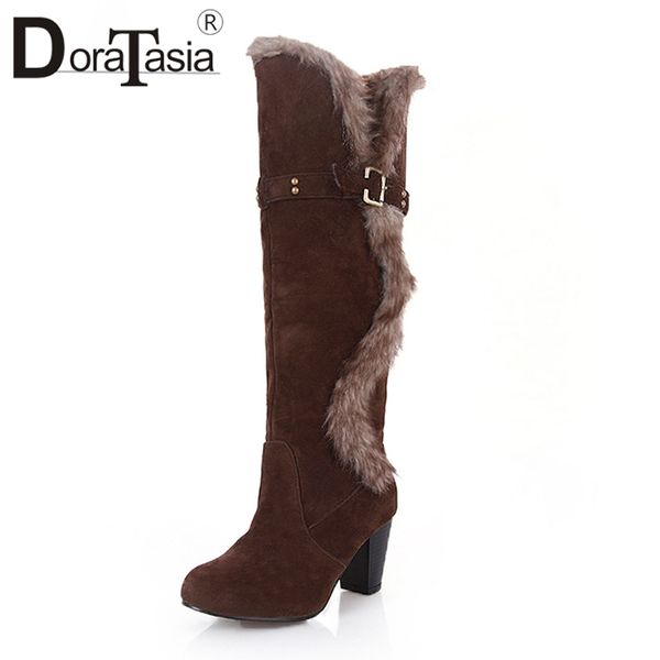 doratasia 34-43 large size faux fur decoratoin buckle strap high square heels solid knee high boots for women 2018, Black
doratasia 34-43 large size faux fur decoratoin buckle strap high square heels solid knee high boots for women 2018, Black