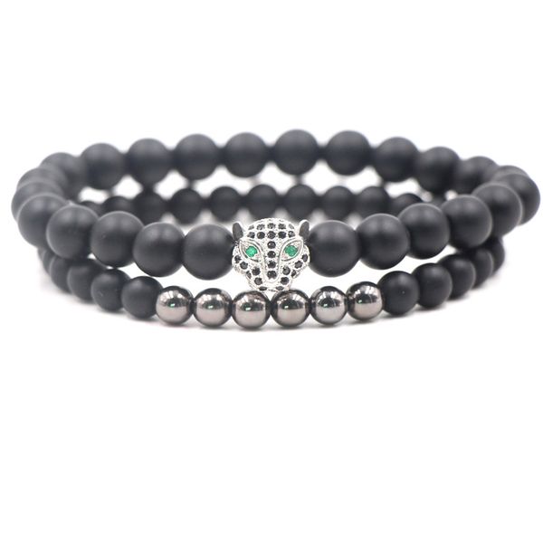 set of bracelet with black black zircon leopard head, money, frosted stone beads, elastic bracelet
set of bracelet with black black zircon leopard head, money, frosted stone beads, elastic bracelet