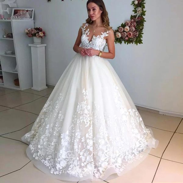 elegant ball gown wedding dresses sheer neck cap sleeves appliques lace tulle backless plus size wedding gowns bridal dresses, White
elegant ball gown wedding dresses sheer neck cap sleeves appliques lace tulle backless plus size wedding gowns bridal dresses, White
