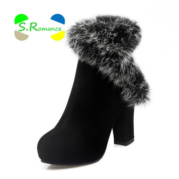 s.romance women ankle boots woman shoes zipper high square heels faux fur opening short plush size 34-43 2018 new arrive sb197, Black
s.romance women ankle boots woman shoes zipper high square heels faux fur opening short plush size 34-43 2018 new arrive sb197, Black