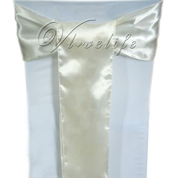 

wholesale-by express 25pcs ivory satin chair sashes bows 15cmx275cm wedding