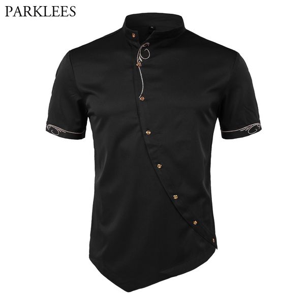 embroidery shirt men 2018 personality oblique button irregular mens causal dress shirts short sleeve mandarin collar shirt male, White;black
embroidery shirt men 2018 personality oblique button irregular mens causal dress shirts short sleeve mandarin collar shirt male, White;black
