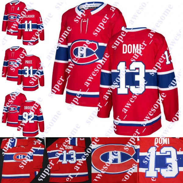 13 Max Domi Montreal Canadiens Jersey 31 Carey Price 11 Brendan Gallagher 92 Jonathan Drouin Hockey Jerseys Red