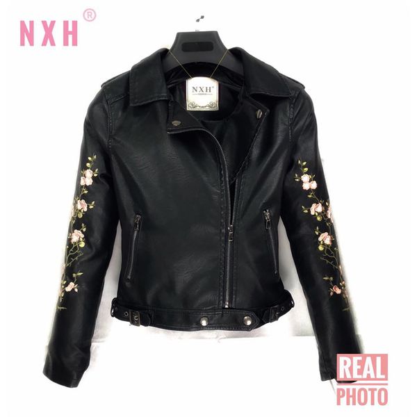 nxh 2018 womens punk clasic zipper leather jacket autumn winter good quality motorcycle embroider black pu coat faux soft lapel 
nxh 2018 womens punk clasic zipper leather jacket autumn winter good quality motorcycle embroider black pu coat faux soft lapel