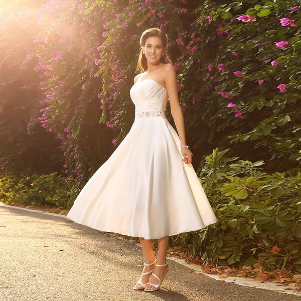 strapless tea length wedding dresses with pleats beads crystal sash short wedding dresses vestido de noiva, White
strapless tea length wedding dresses with pleats beads crystal sash short wedding dresses vestido de noiva, White