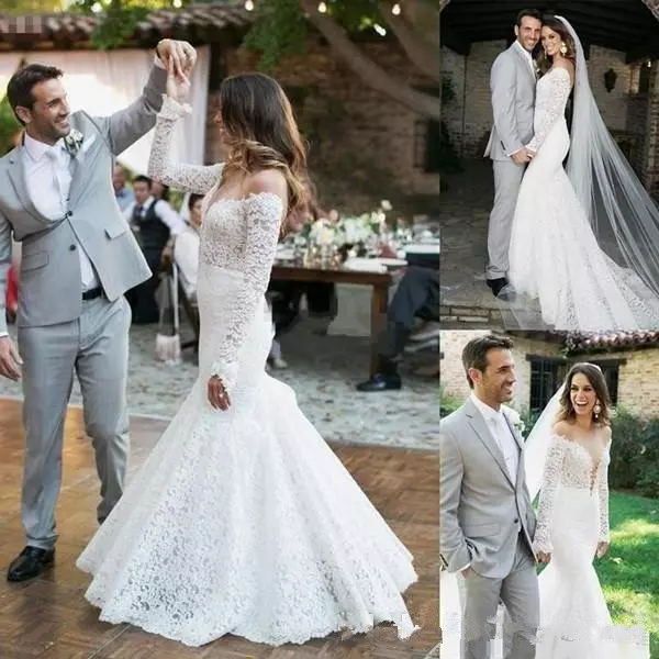 2019 vintage mermaid wedding dresses full lace v neck long sleeve court train garden beach bridal gowns plus size robe de mariée, White
2019 vintage mermaid wedding dresses full lace v neck long sleeve court train garden beach bridal gowns plus size robe de mariée, White