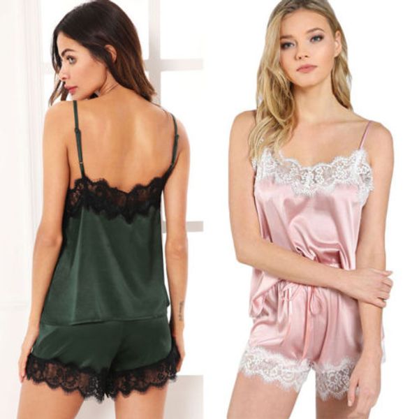 women two pieces pajama sets lace satin lingerie smooth silk-like lady nightwear sleepwear, Blue;gray
women two pieces pajama sets lace satin lingerie smooth silk-like lady nightwear sleepwear, Blue;gray