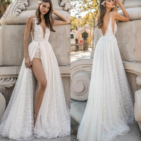 2019 berta a line beach wedding dresses spaghetti lace appliqued side split sweep train boho wedding dress plus size graden bridal gowns, White
2019 berta a line beach wedding dresses spaghetti lace appliqued side split sweep train boho wedding dress plus size graden bridal gowns, White