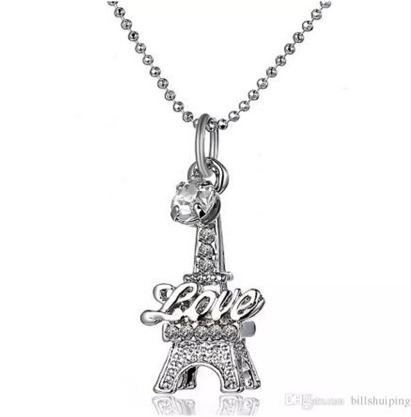 

eiffel tower diamonds pendant necklaces fashion love jewelry birthday gift for bridesmaids paris french zircon jewelry women and men, Silver