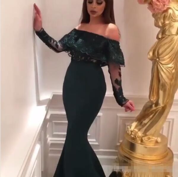2018 Prom Dresses Long Off the Shoulder Vintage Lace Arabic Prom Party Gowns Dark Green Long Sleeves Evening Dresses
2018 Prom Dresses Long Off the Shoulder Vintage Lace Arabic Prom Party Gowns Dark Green Long Sleeves Evening Dresses