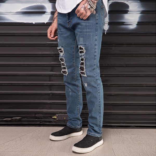 men jeans skinny stretch hole washed retro fashion moto men denim jeans distressed vintage slim denim pants, Blue
men jeans skinny stretch hole washed retro fashion moto men denim jeans distressed vintage slim denim pants, Blue
