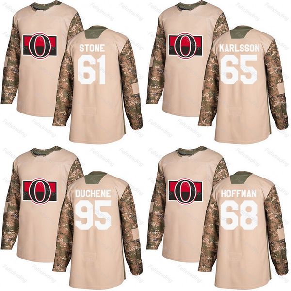 65 Erik Karlsson 2018 Camo Veterans Day 61 Mark Stone 68 Mike Hoffman 95 Matt Duchene 41 Craig Anderson Ottawa Senators Jersey