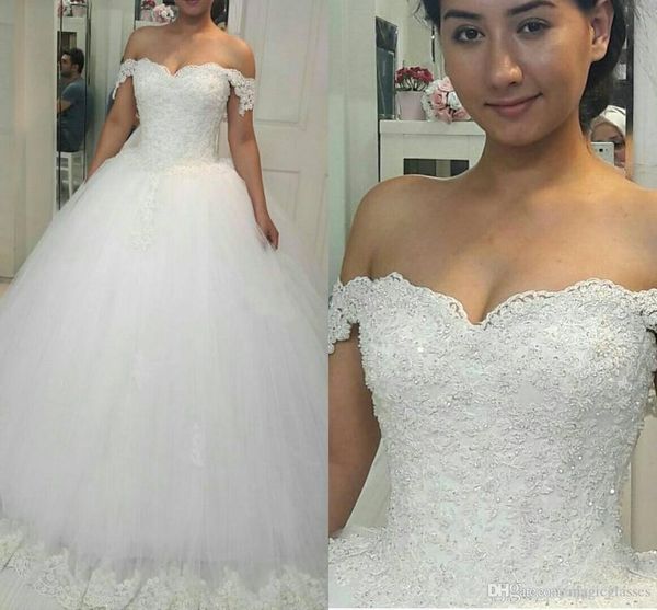 Off Shoulder Ball Gowns Princess Lace Wedding Dresses Sweetheart Appliques with Beaded Bridal Gowns Puffy Skirt Lace-Up Back Wedding Dress
Off Shoulder Ball Gowns Princess Lace Wedding Dresses Sweetheart Appliques with Beaded Bridal Gowns Puffy Skirt Lace-Up Back Wedding Dress