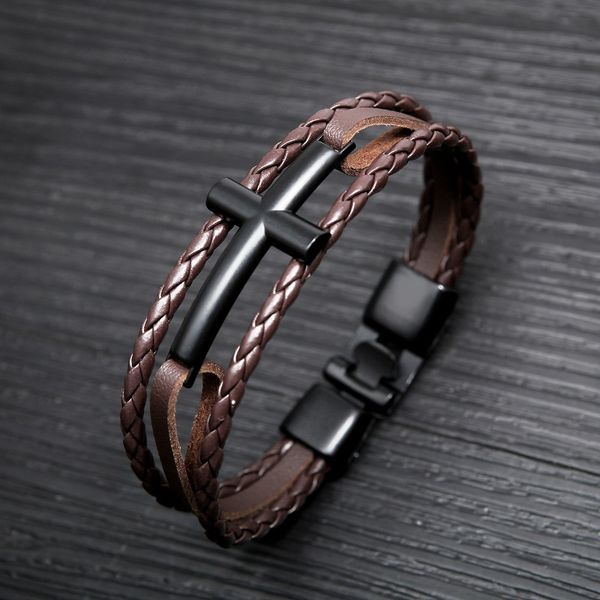 black brown color fashion simple men's cross pu leather bangle stainless steel bracelet watchband jewelry gift for men boys 1291
black brown color fashion simple men's cross pu leather bangle stainless steel bracelet watchband jewelry gift for men boys 1291