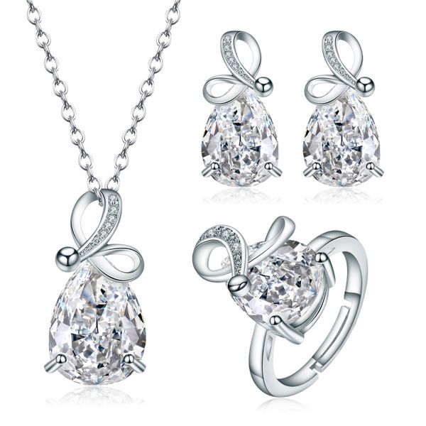 fashion multicolor zircon jewelry sets for women wedding luxury bridal necklace pendant earrings adjustable ring jewellery gift, Silver
fashion multicolor zircon jewelry sets for women wedding luxury bridal necklace pendant earrings adjustable ring jewellery gift, Silver