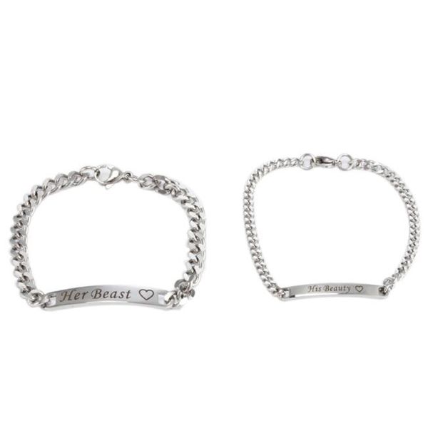 his or hers matching set his beauty her beast titanium stainless steel silver couple bracelet in a gift box, Black
his or hers matching set his beauty her beast titanium stainless steel silver couple bracelet in a gift box, Black