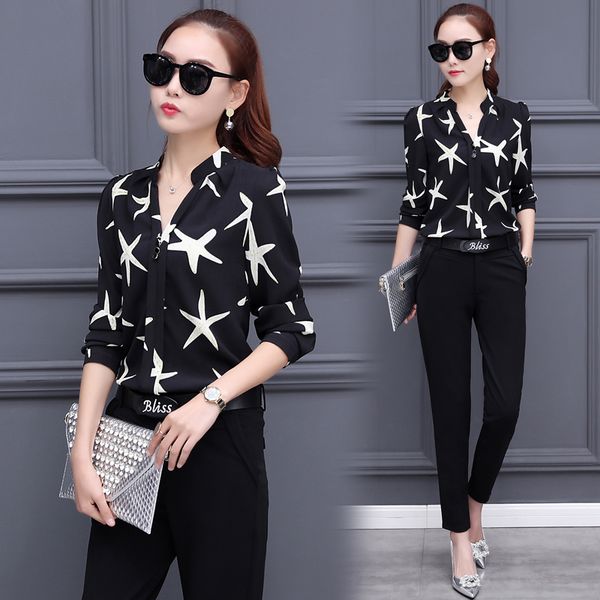 star print fashion suits two-piece clothing set spring and autumn new design women leisure pants chiffon blouse shirt outfit, Gray
star print fashion suits two-piece clothing set spring and autumn new design women leisure pants chiffon blouse shirt outfit, Gray