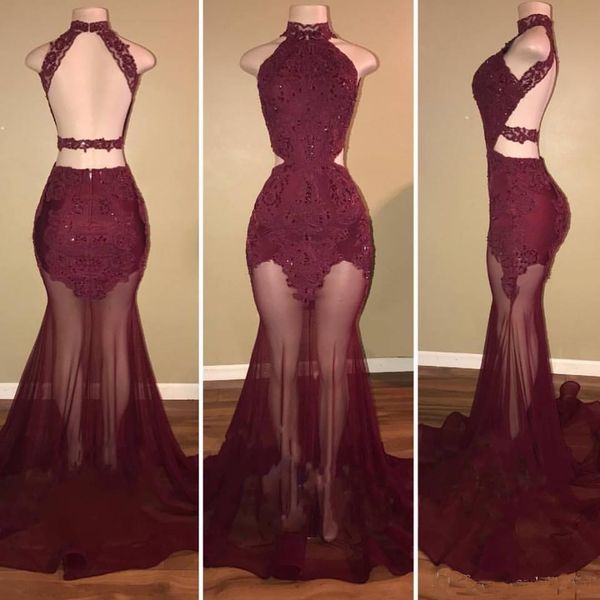 2019 Gorgeous Burgundy Prom Dresses Long High Neck Backless See Through Lace-Appliques Formal Dresses Arabic Evening Dresses
2019 Gorgeous Burgundy Prom Dresses Long High Neck Backless See Through Lace-Appliques Formal Dresses Arabic Evening Dresses