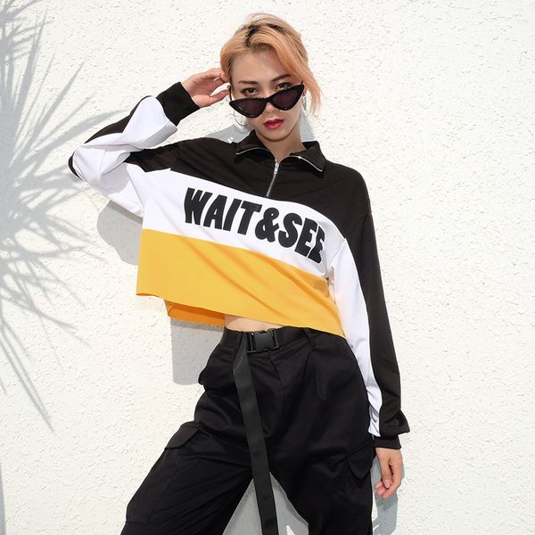 2018 women autumn sweater stand collar contrast color letter casual loose long sleeves leisure hoodies t0759w07, Black
2018 women autumn sweater stand collar contrast color letter casual loose long sleeves leisure hoodies t0759w07, Black