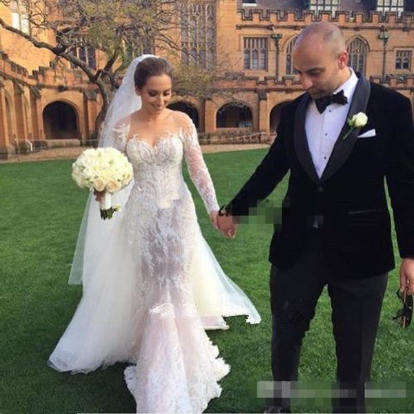 backless long sleeves mermaid wedding dresses full lace applique sweep train custom made country wedding bridal gown robe de mariée, White
backless long sleeves mermaid wedding dresses full lace applique sweep train custom made country wedding bridal gown robe de mariée, White