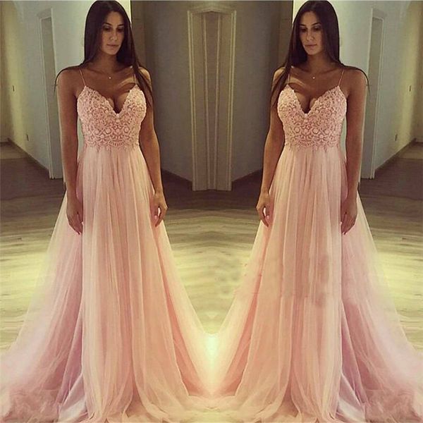 Spaghetti Straps V-neck Pink Prom Dress Cheap 2018 Lace Tulle Sleeveless Sexy Evening Gown Plus Size Formal Wear
Spaghetti Straps V-neck Pink Prom Dress Cheap 2018 Lace Tulle Sleeveless Sexy Evening Gown Plus Size Formal Wear