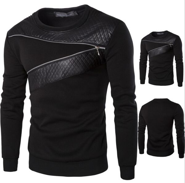 Autumn Mens Patched Sweatshirts Large Size Black Leather Pullover with Zipper Decoration Long Sleeve Sweat T Shirt for Spring and Fall
Autumn Mens Patched Sweatshirts Large Size Black Leather Pullover with Zipper Decoration Long Sleeve Sweat T Shirt for Spring and Fall
