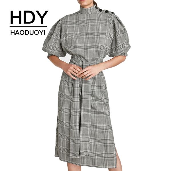 hdy haoduoyi plaid puff sleeve turtleneck buttons midi dresses with tie waist split elegant knee -length dresses for lady, White;black
hdy haoduoyi plaid puff sleeve turtleneck buttons midi dresses with tie waist split elegant knee -length dresses for lady, White;black
