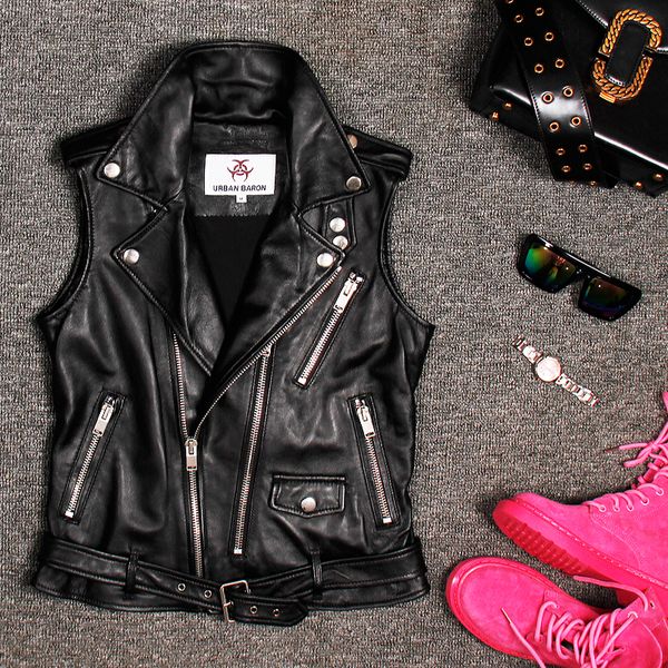 sleeveless women genuine leather jackets motorcycle vest leather coats on sale, Black
sleeveless women genuine leather jackets motorcycle vest leather coats on sale, Black