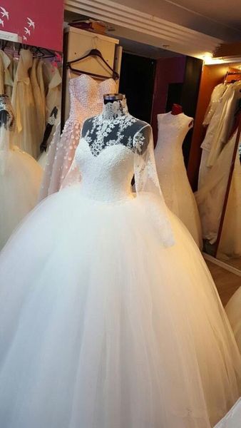 sheer high neck long sleeve wedding dresses ball gown lace tulle floor length princess style bridal gowns custom size, White
sheer high neck long sleeve wedding dresses ball gown lace tulle floor length princess style bridal gowns custom size, White