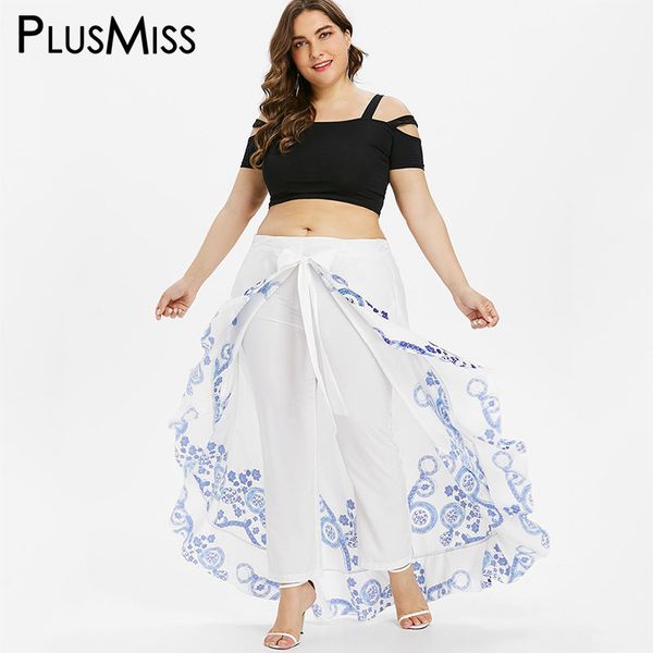 plusmiss plus size 5xl 4xl summer skirted pant women white print loose palazzo capri pants chiffon bohemian boho beach trousers, Black;white
plusmiss plus size 5xl 4xl summer skirted pant women white print loose palazzo capri pants chiffon bohemian boho beach trousers, Black;white