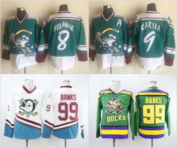 Mighty Ducks 99 Adam Banks Hockey Jerseys 8 Teemu Selanne 9 Paul Kariya Green White Anaheim Jersey Stitched
Mighty Ducks 99 Adam Banks Hockey Jerseys 8 Teemu Selanne 9 Paul Kariya Green White Anaheim Jersey Stitched