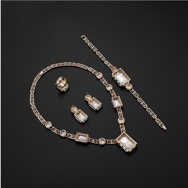earrings necklace bracelet rings 4-piece set luxury fashion women square rhinestone 18k gold plated alloy wedding jewelry set, Slivery;golden
earrings necklace bracelet rings 4-piece set luxury fashion women square rhinestone 18k gold plated alloy wedding jewelry set, Slivery;golden