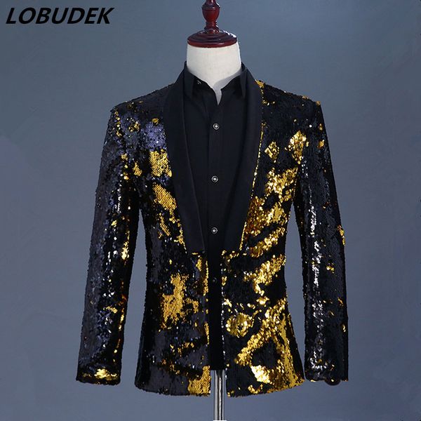 men gold black blazer double color flipping sequins jacket coat outfit nightclub host stage costume singer performance outerwear, White;black
men gold black blazer double color flipping sequins jacket coat outfit nightclub host stage costume singer performance outerwear, White;black