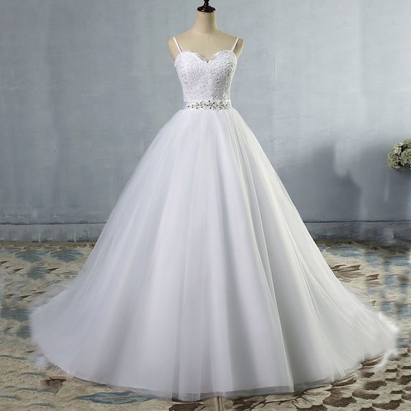 new lace tulle wedding dresseses appliqued sweetheart spaghetti straps corset lace-up back bridal gowns with crystals sash, White
new lace tulle wedding dresseses appliqued sweetheart spaghetti straps corset lace-up back bridal gowns with crystals sash, White
