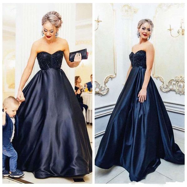 dark navy prom dresses sweetheart beads satin a line floor length navy blue party gowns classic design custom size, Black
dark navy prom dresses sweetheart beads satin a line floor length navy blue party gowns classic design custom size, Black
