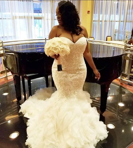 African Plus Size Wedding Dresses Sweetheart Ruffles Mermaid Wedding Dress Lace Up Back Tulle And Lace Bridal Gowns Dubai Arabic
African Plus Size Wedding Dresses Sweetheart Ruffles Mermaid Wedding Dress Lace Up Back Tulle And Lace Bridal Gowns Dubai Arabic