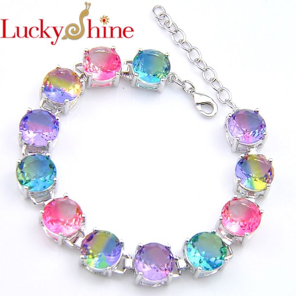 

luckyshine fire round bi-colored tourmaline crystal zircon gem silver chain bracelets russia australia wedding bracelets, Black