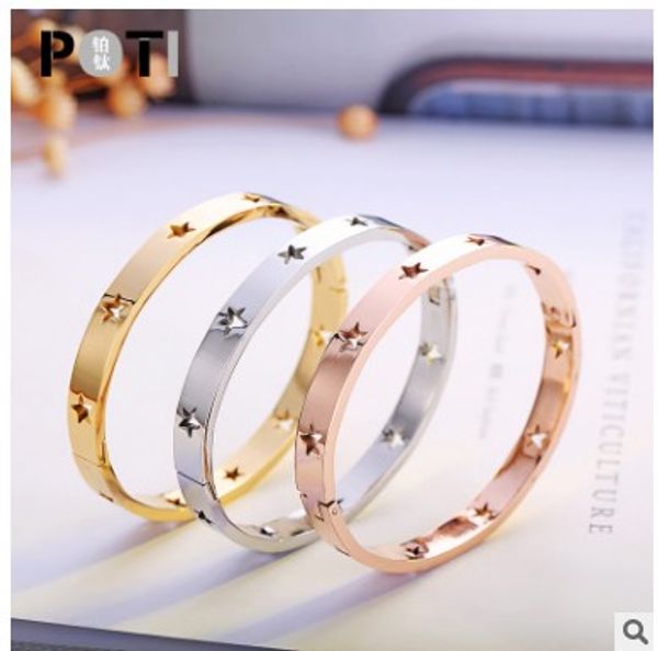 The U.S. version of hollow titanium bracelet rose gold star gold bracelet jewelry will not fade in the furnace hot wholesale
The U.S. version of hollow titanium bracelet rose gold star gold bracelet jewelry will not fade in the furnace hot wholesale